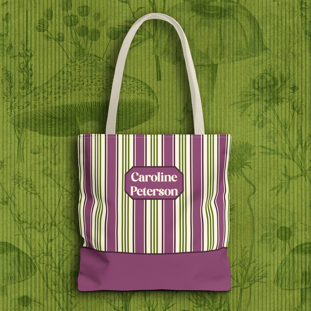 Personalizable Striped Tote Bag - Colorful Green and Purple Stripe Carryall