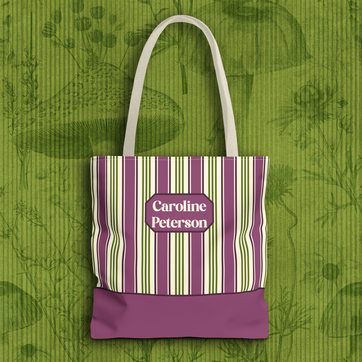 Personalizable Striped Tote Bag - Colorful Green and Purple Stripe Carryall