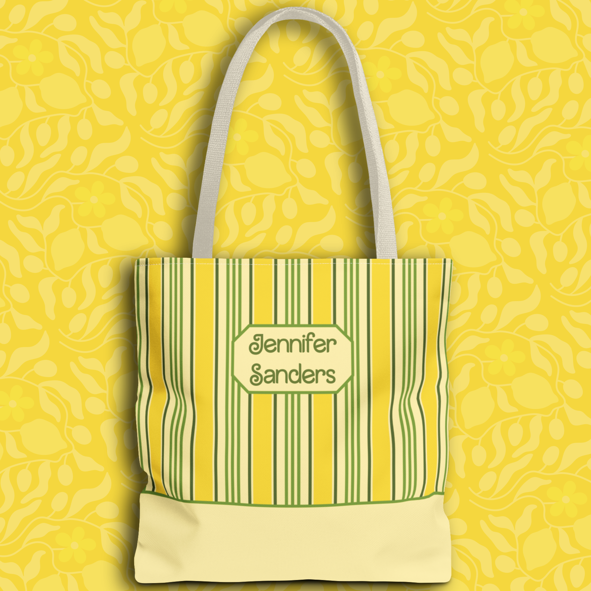 Personalizable Yellow and Green Striped Tote – Bright Summer Market Bag