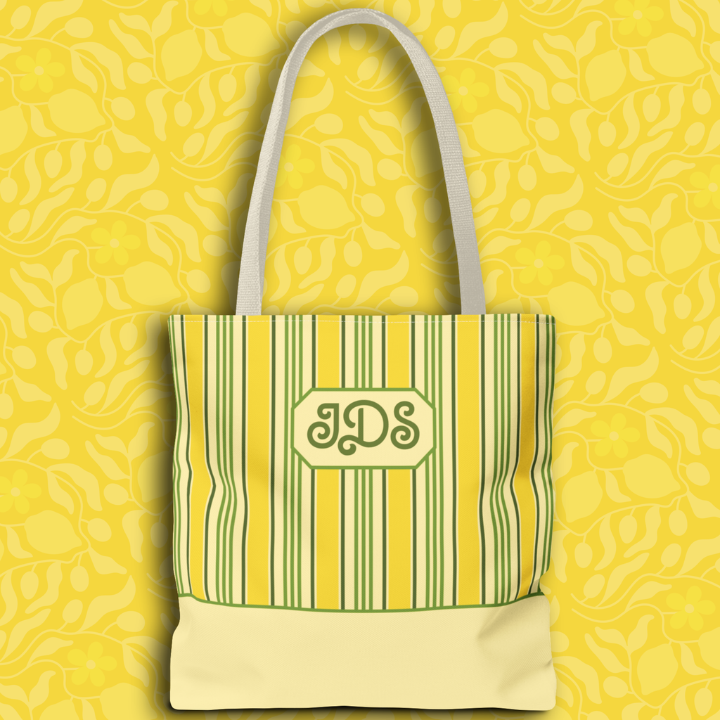 Personalizable Yellow and Green Striped Tote – Bright Summer Market Bag
