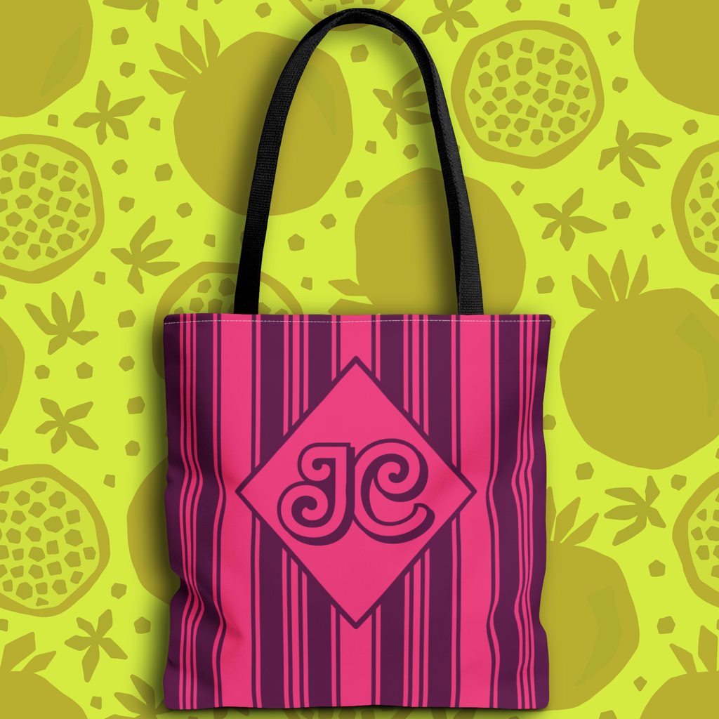 Personalizable Striped Tote Bag - Bright Pink and Purple Monogram Carryall