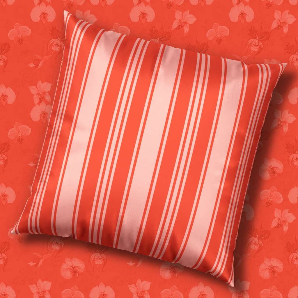 Velvet Pillow Orange Throw Pillow - Vermillion Ticking Stripe Decorative Pillow