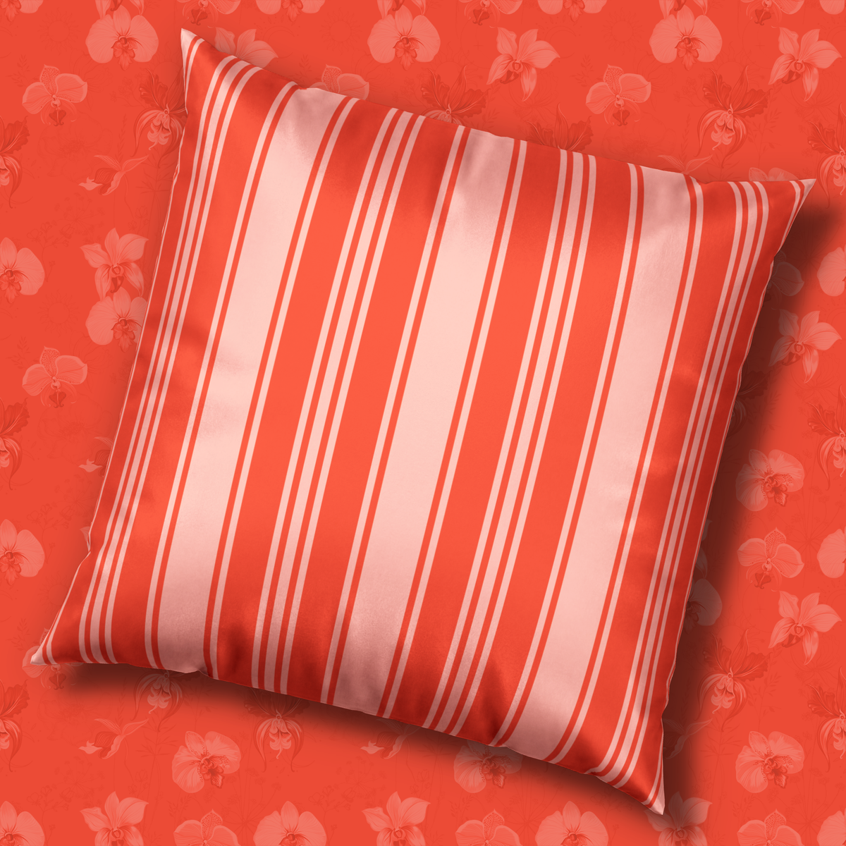 Velvet Pillow Orange Throw Pillow - Vermillion Ticking Stripe Decorative Pillow