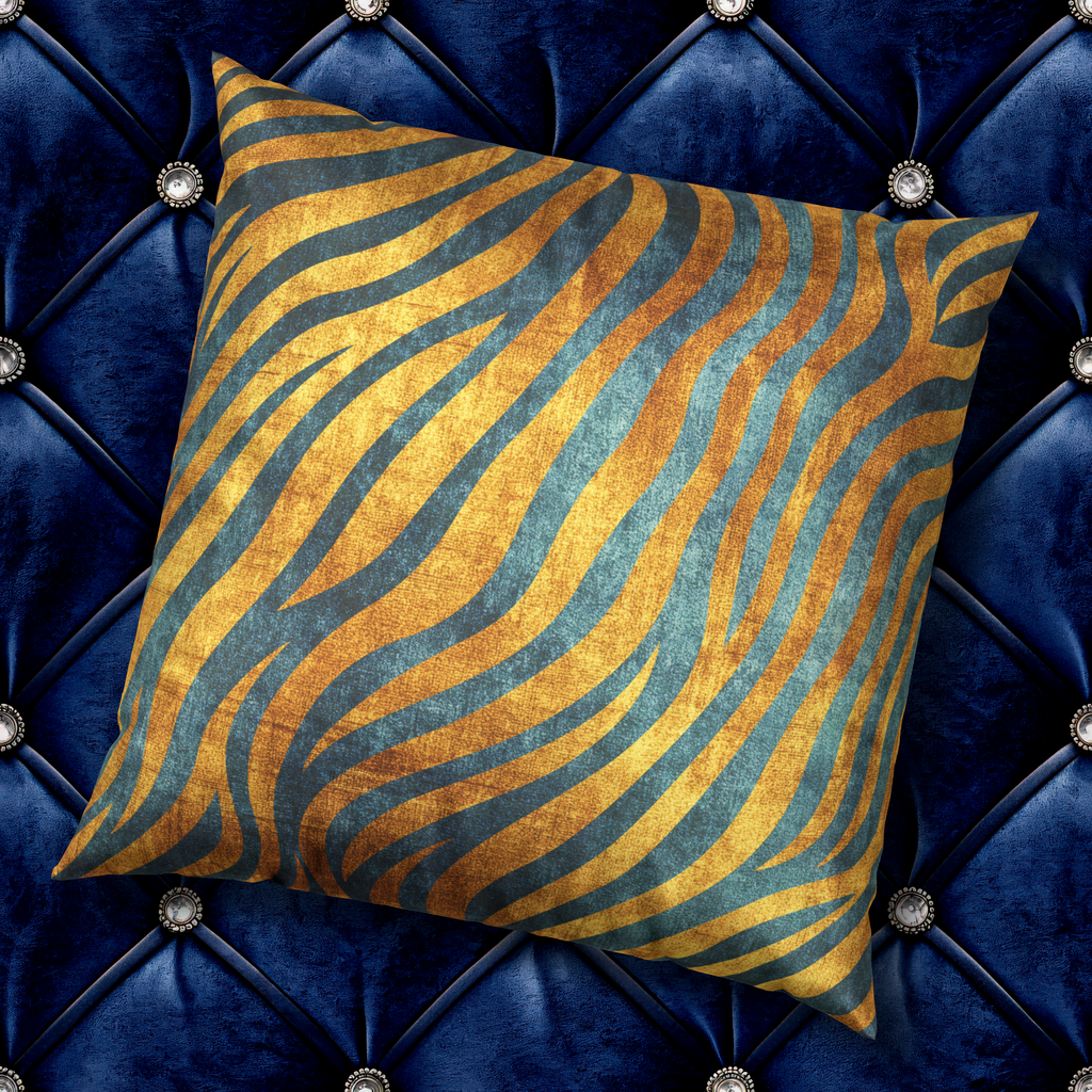 Zebra Velvet Pillow - Gold and Teal Striped Throw Pillow