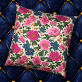 Floral Velvet Pillow - Magenta and Indigo Floral Garden Throw Pillow