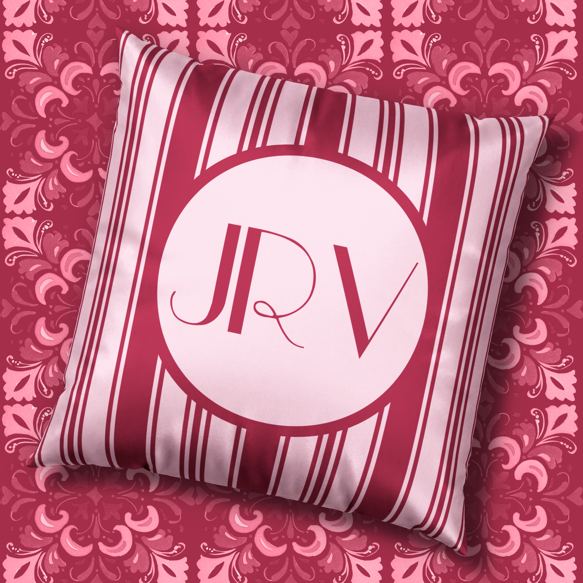 Personalizable Velvet Pillow - Magenta Striped Monogram Pillow