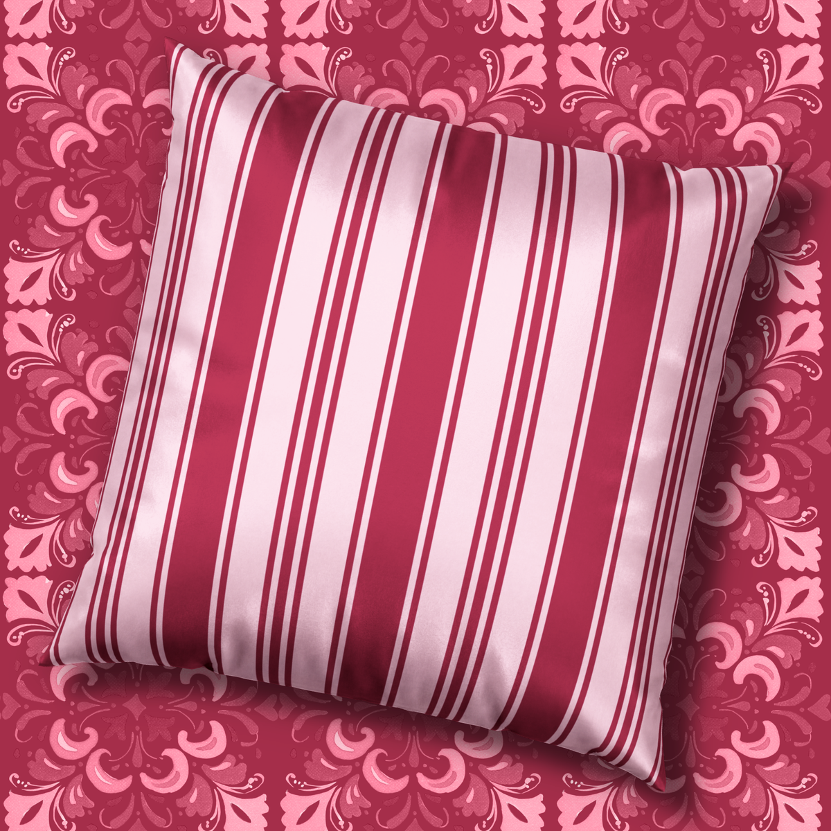 Elegant Velvet Pillow - Magenta Ticking Stripe Throw Pillow
