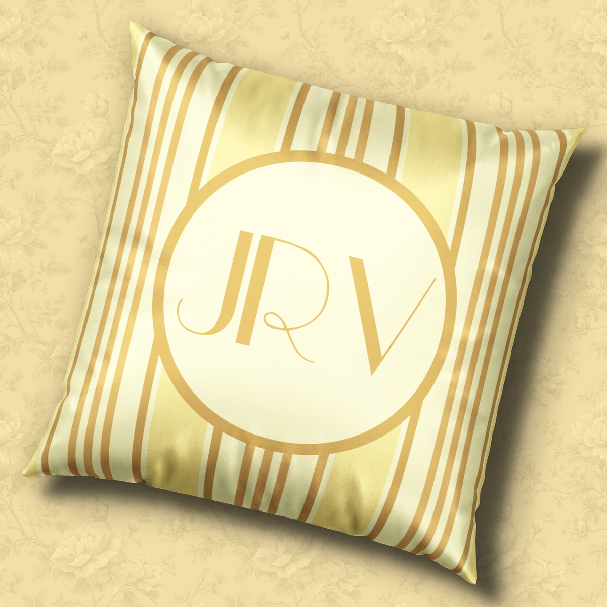 Personalizable Velvet Pillow - Butter Yellow Striped Monogram Pillow