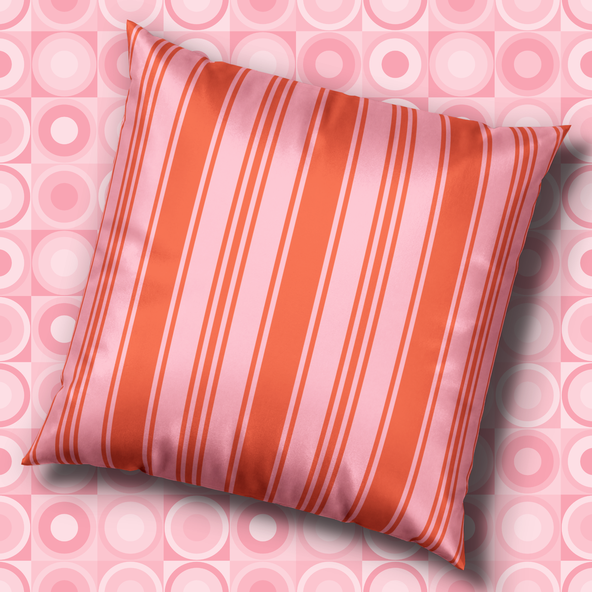 Velvet Accent Pillow - Pink and Orange Ticking Stripe Pillow