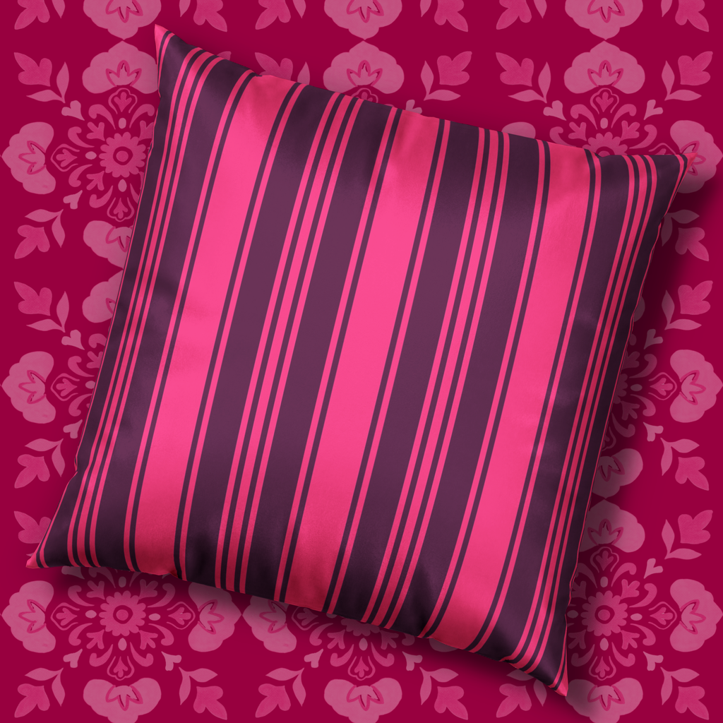 Decorative Velvet Pillow - Magenta and Violet Ticking Stripe Throw Pillow