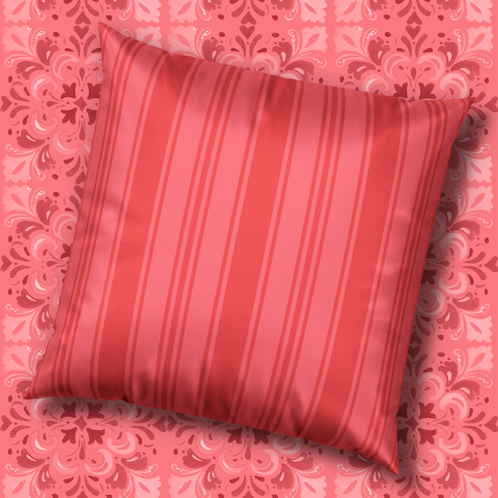 Decorative Velvet Pillow - Coral Ticking Stripe Accent Pillow