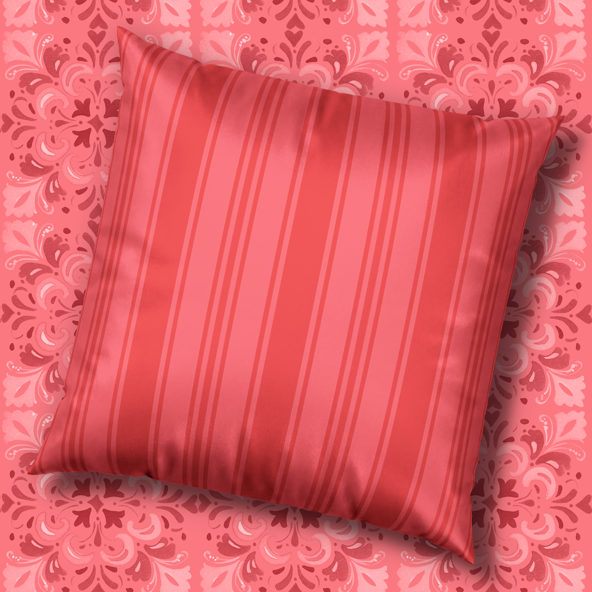 Decorative Velvet Pillow - Coral Ticking Stripe Accent Pillow