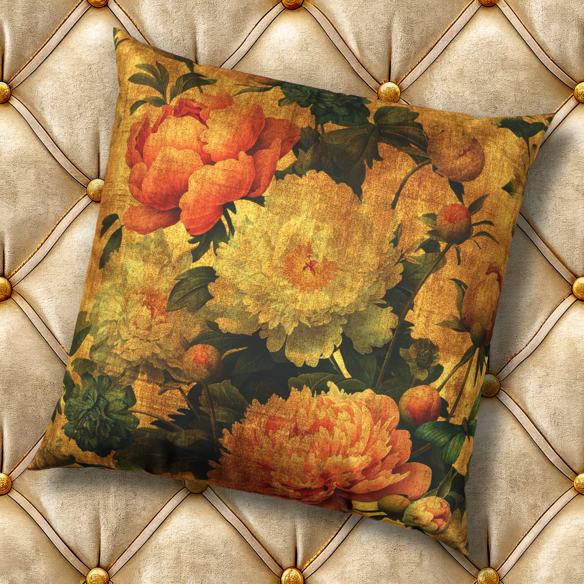 Elegant Velvet Floral Pillow - Vintage Colorful Peonies Throw Pillow
