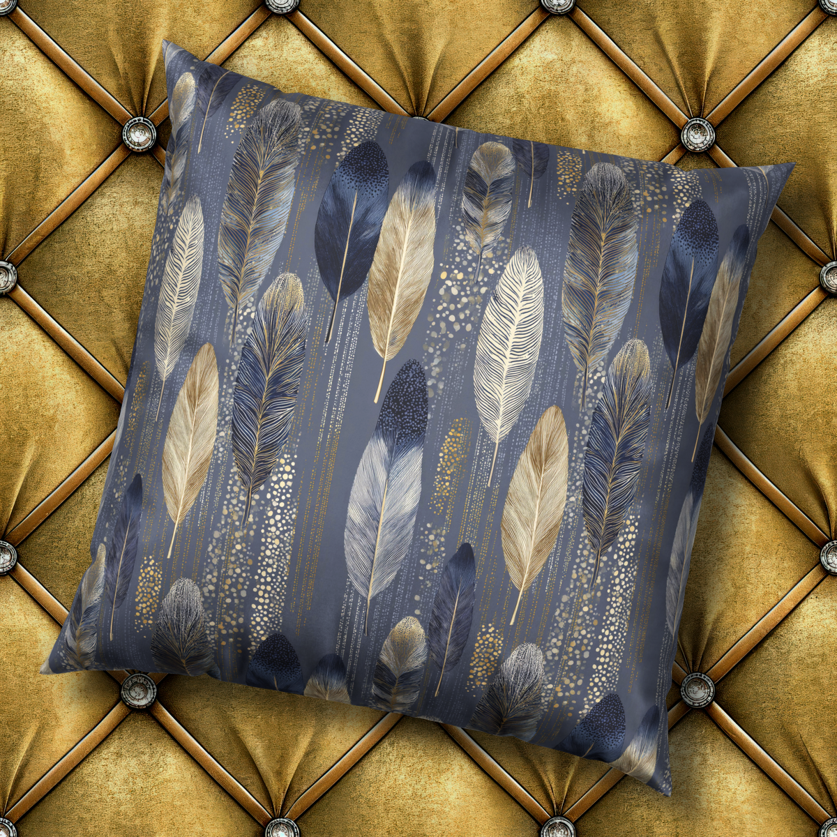 Glam Velvet Pillow - Navy and Gold Feather Decorative Pillow