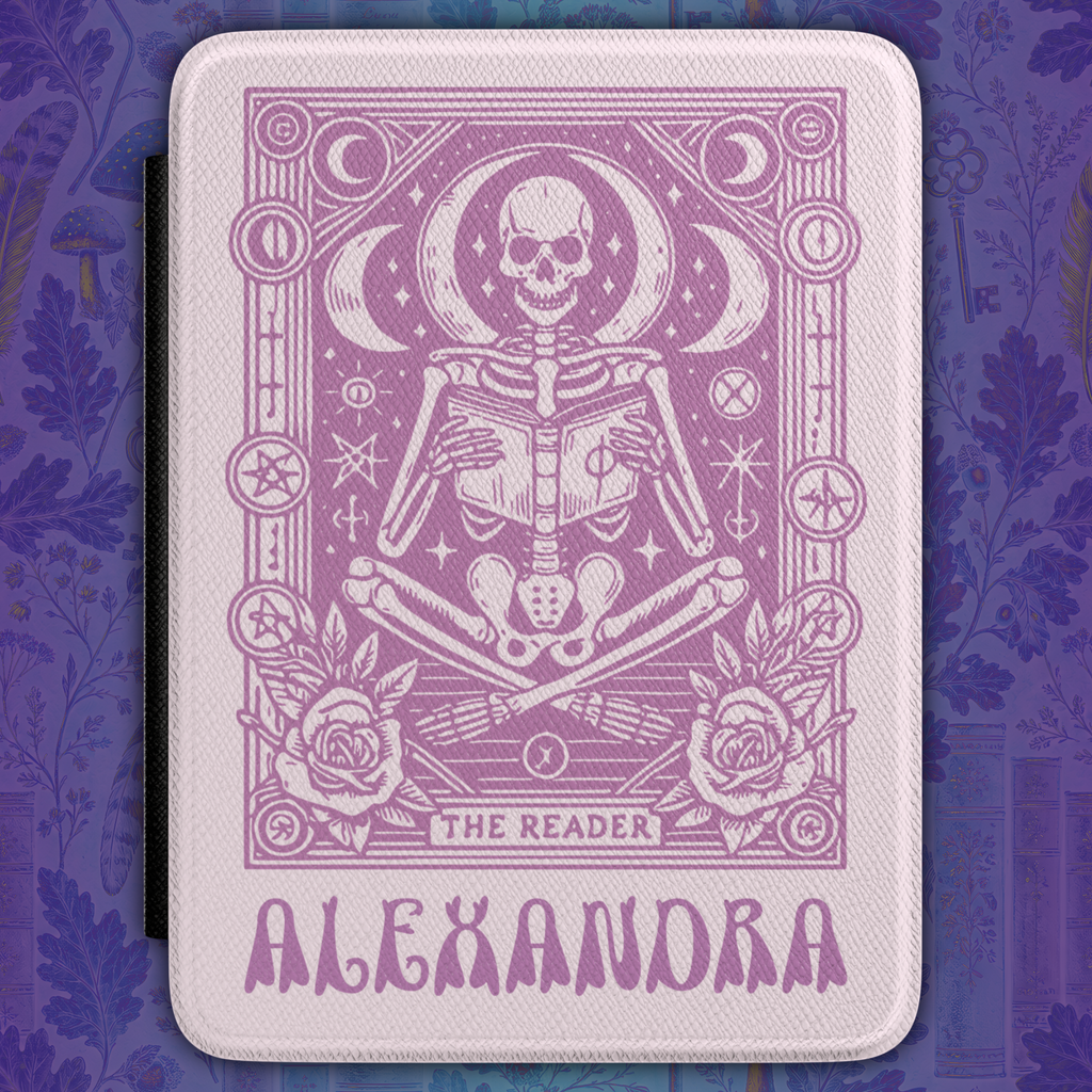 Purple Tarot Kindle Case — Personalized Gothic Skeleton Reader Design