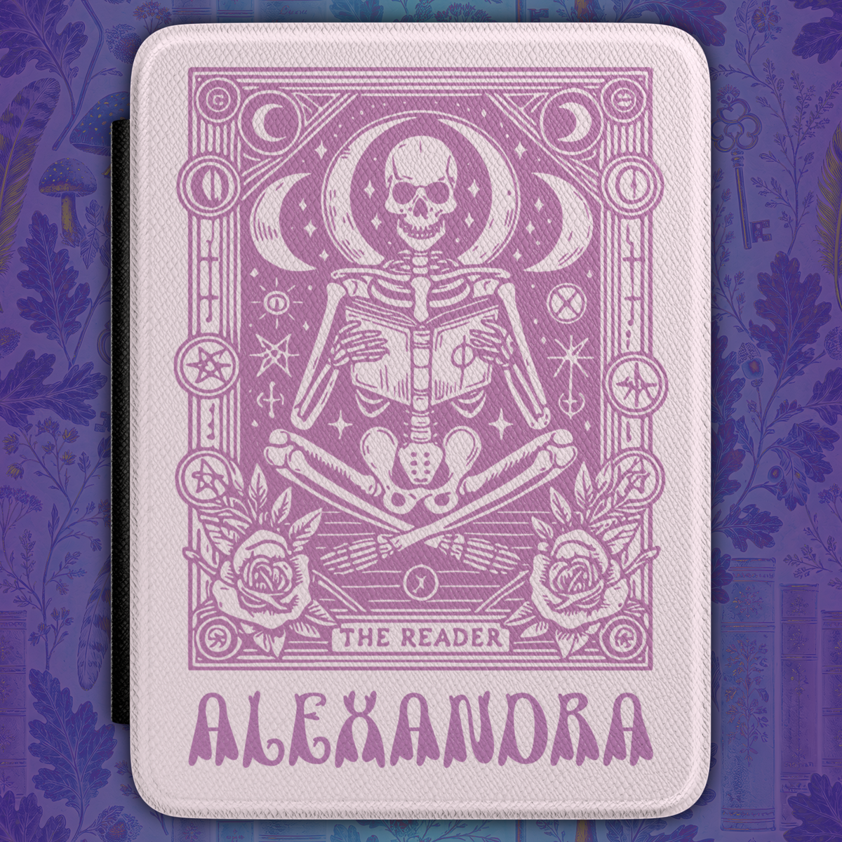 Purple Tarot Kindle Case — Personalized Gothic Skeleton Reader Design