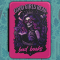 'Good Girls Read Bad Books' Gothic Skeleton Kindle Case - Bright Pink and Purple E- Reader Cover