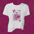 Skeleton Reading Coquette Frame Tee – Floral Skull Book Lover T-Shirt