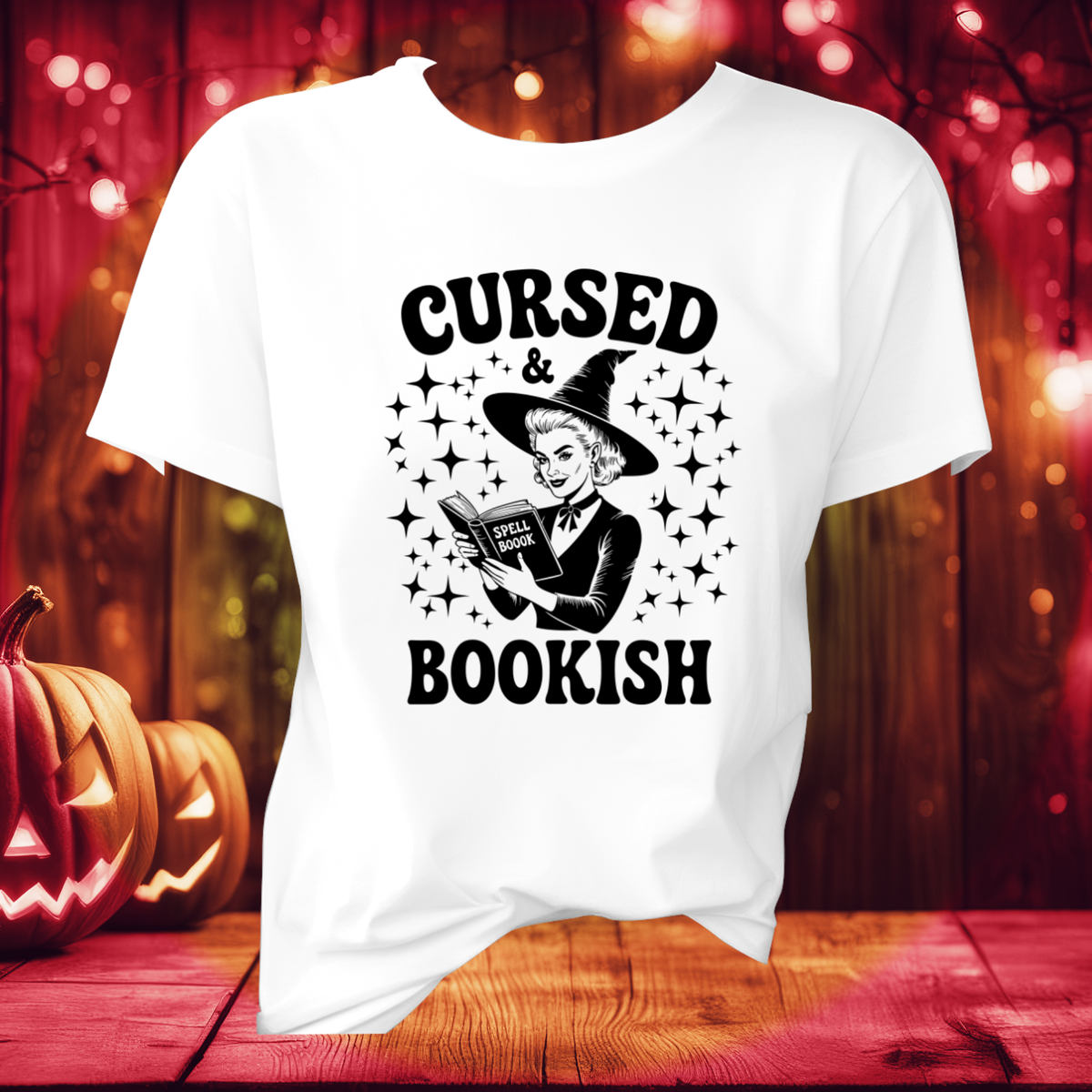 Cursed and Bookish Witch Tee - Vintage Book Lover Witch Graphic T-Shirt