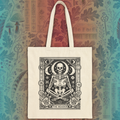 The Reader Skeleton Tarot Design in Black Cotton Canvas Tote