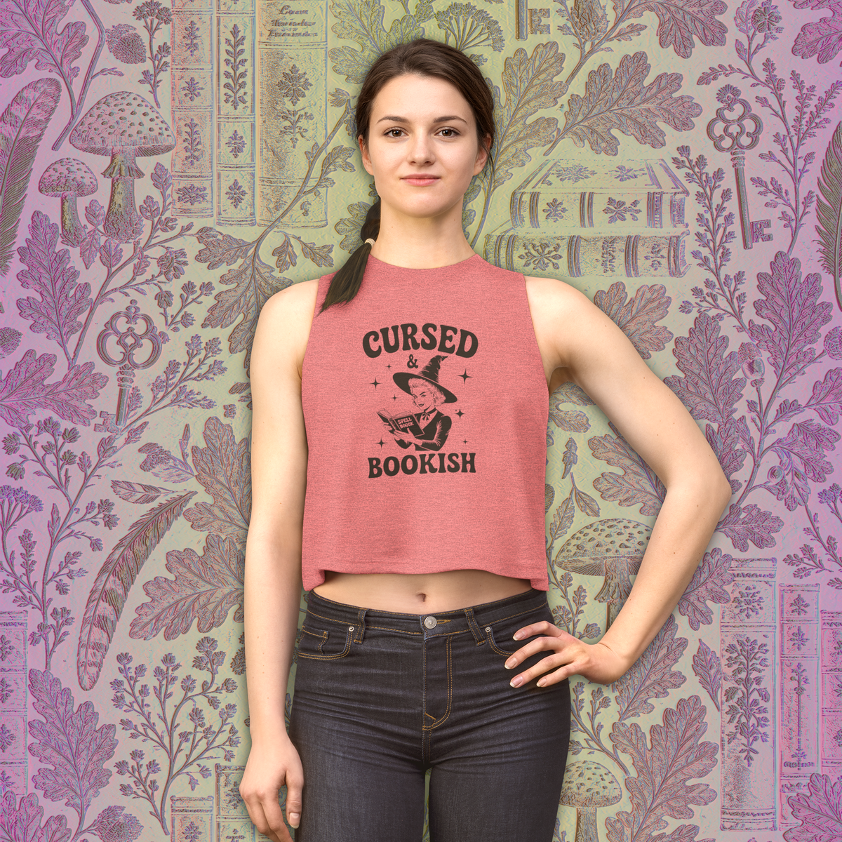 Cursed and Bookish Crop Top - Witchy Vintage Literary Graphic Tank