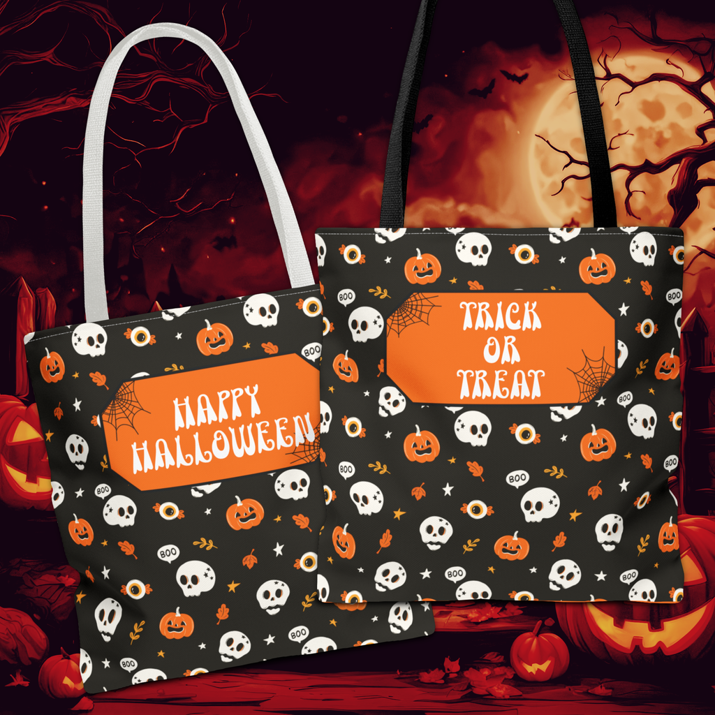 Halloween Pumpkin and Skulls Personalizable Trick-or-Treat Candy Bag
