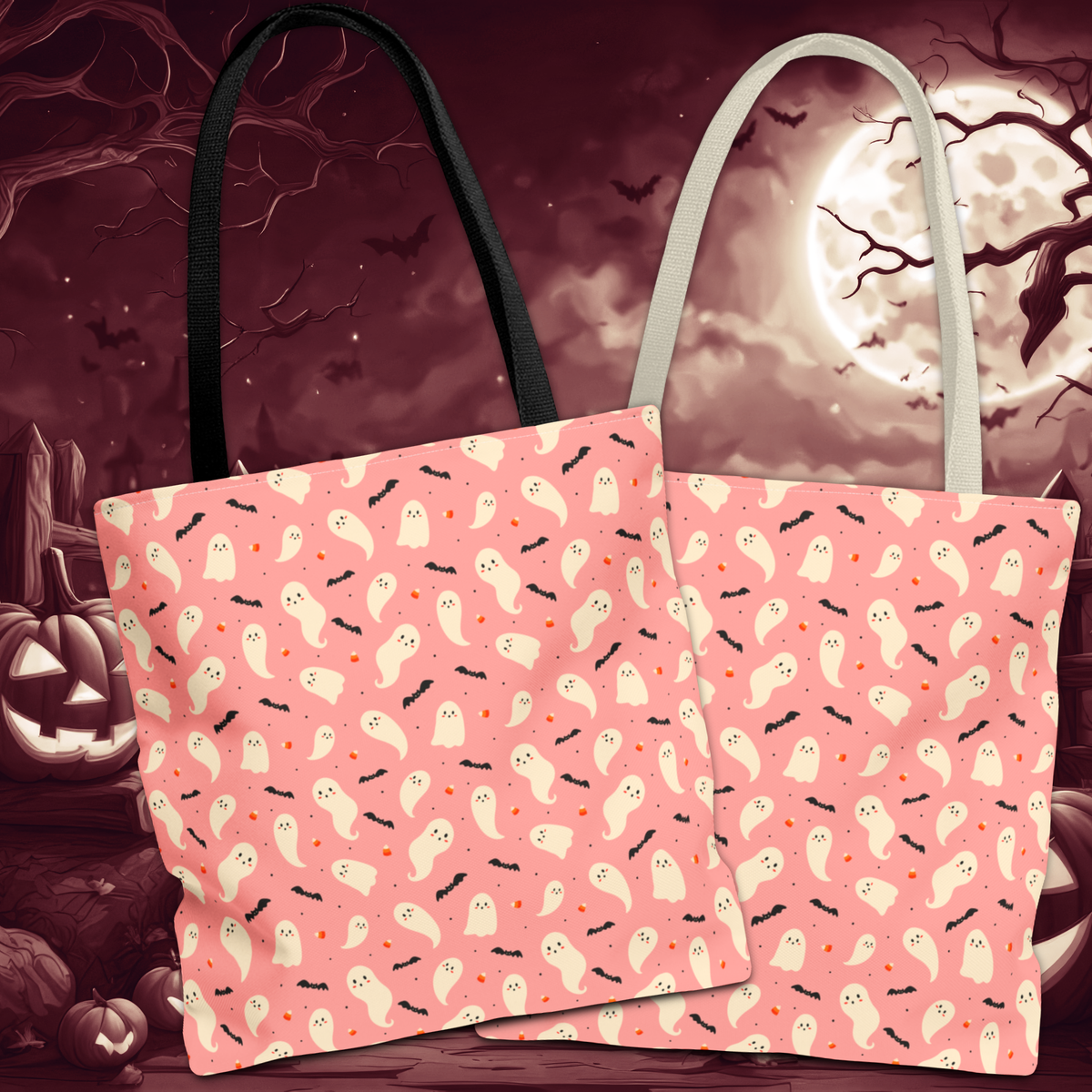 Cute Ghosts and Bats Pattern Trick or Treat Bag