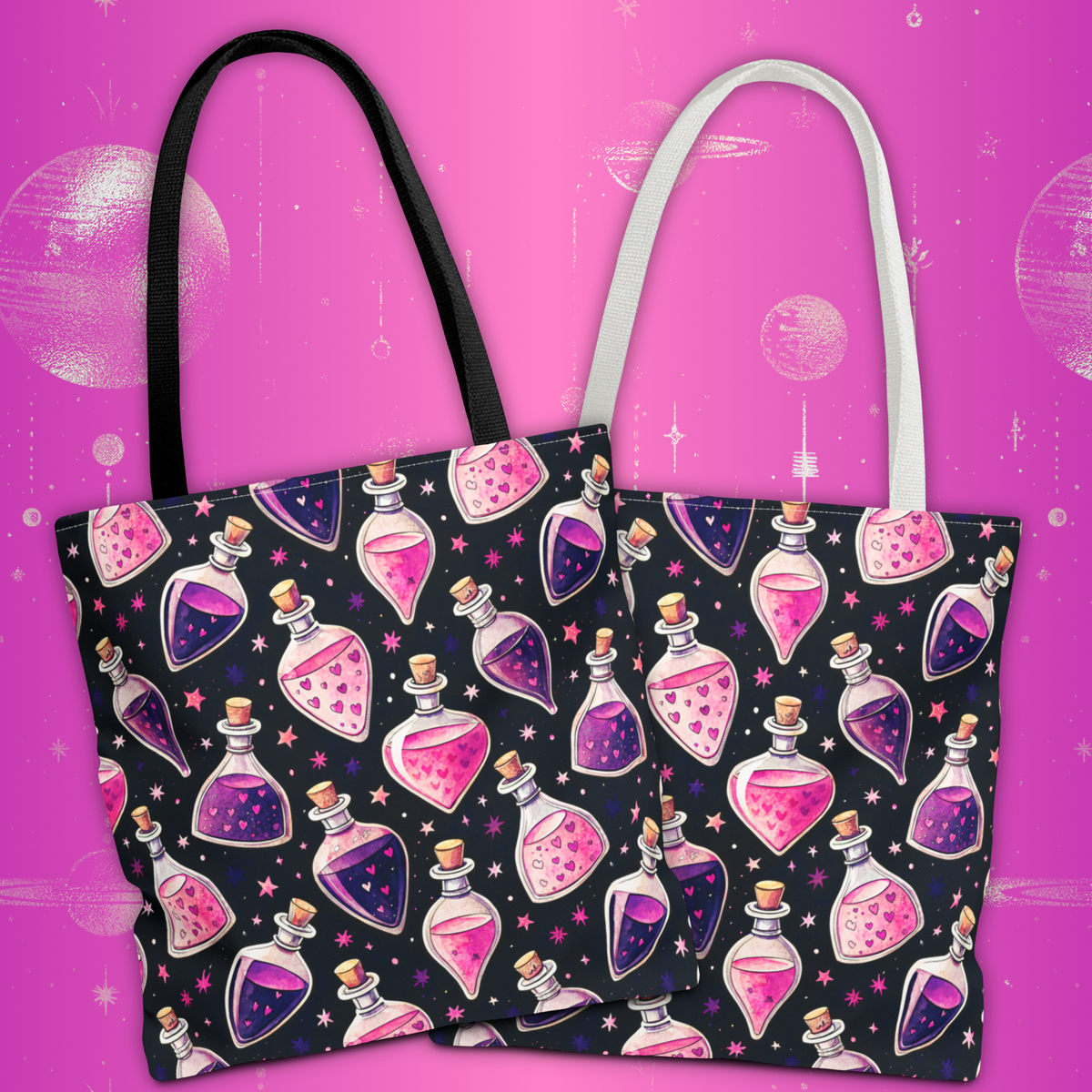 Cute Spooky Potion Bottle Bag - Pink and Purple Magic Halloween Tote