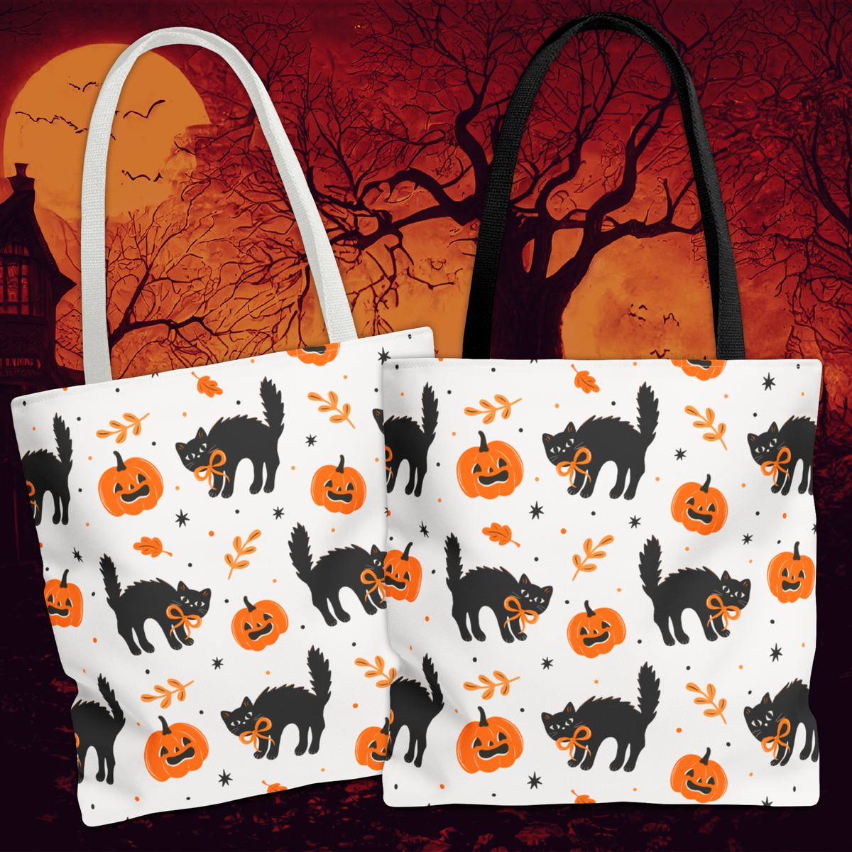Cute Black Cats and Jack-O’-Lantern Halloween Tote Bag