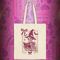 Coquette Reading Witch Skeleton Tote - Cute Goth Canvas Tote