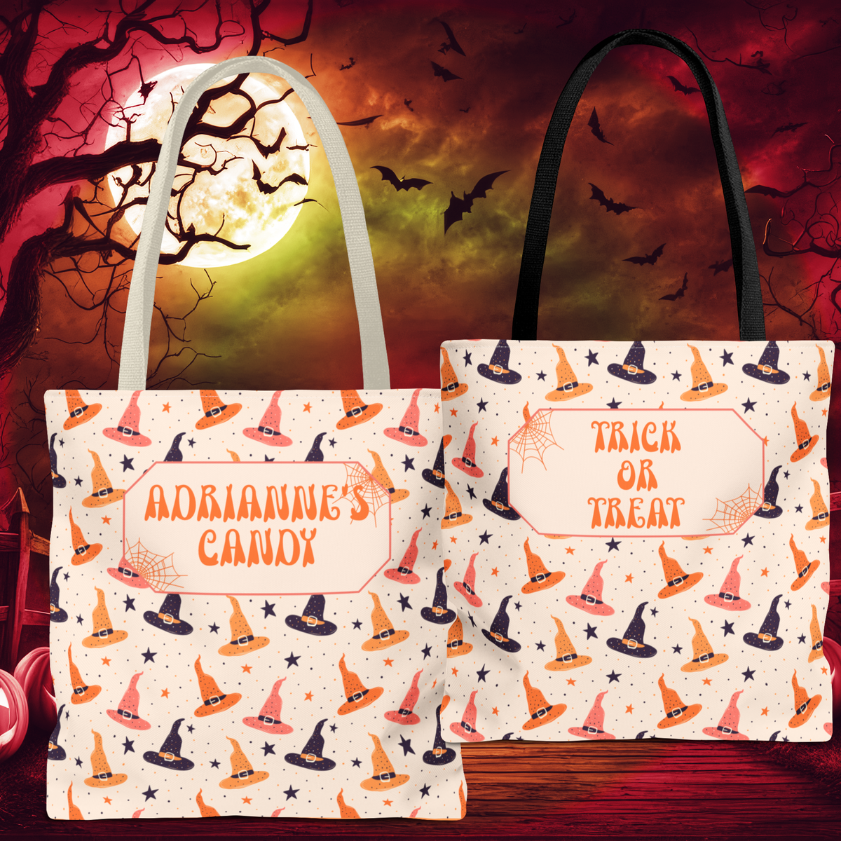 Halloween Witch Hat Pattern Trick or Treat Bag - Personalizable Candy Tote
