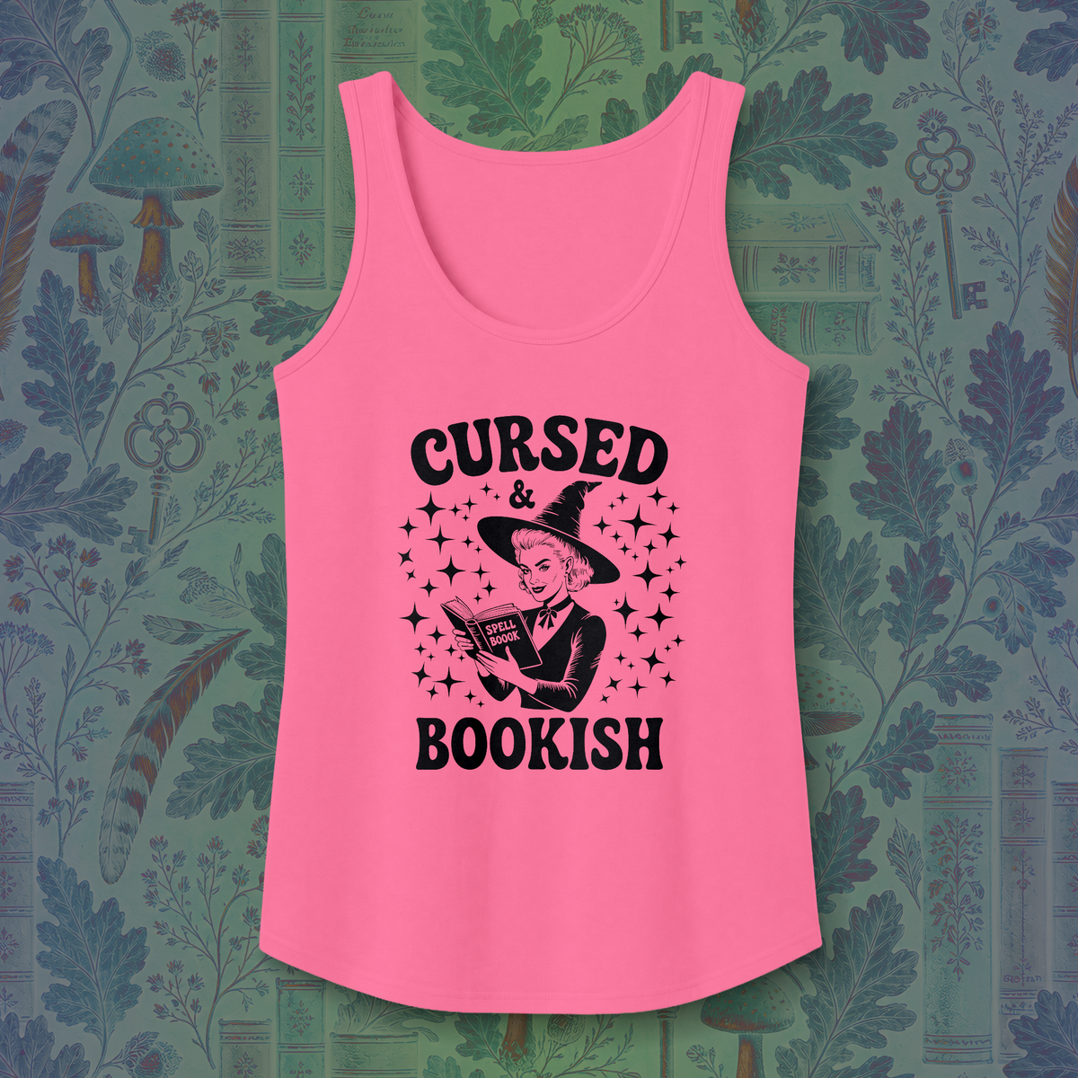 Cursed and Bookish Tank Top - Retro Witchy Book Lover Graphic Tank