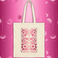 "The Drama Queen" Tarot Bag -Pink Gradient Floral Skull Cotton Canvas Tote
