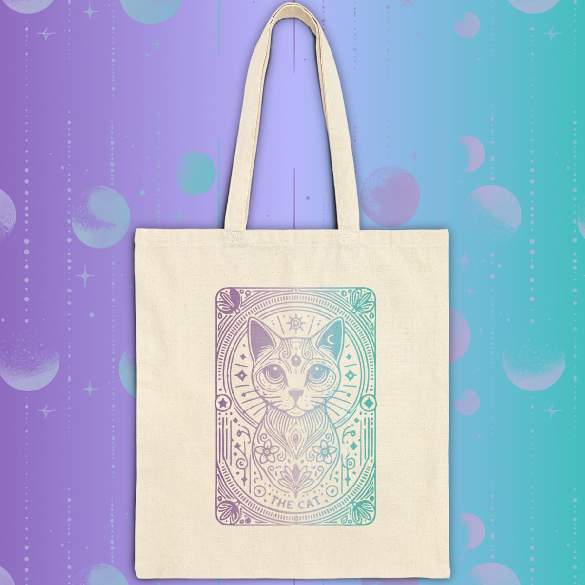 Cat Tarot Tote Bag - Pastel Mystic Cat Canvas Tote