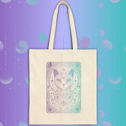 Cat Tarot Tote Bag - Pastel Mystic Cat Canvas Tote