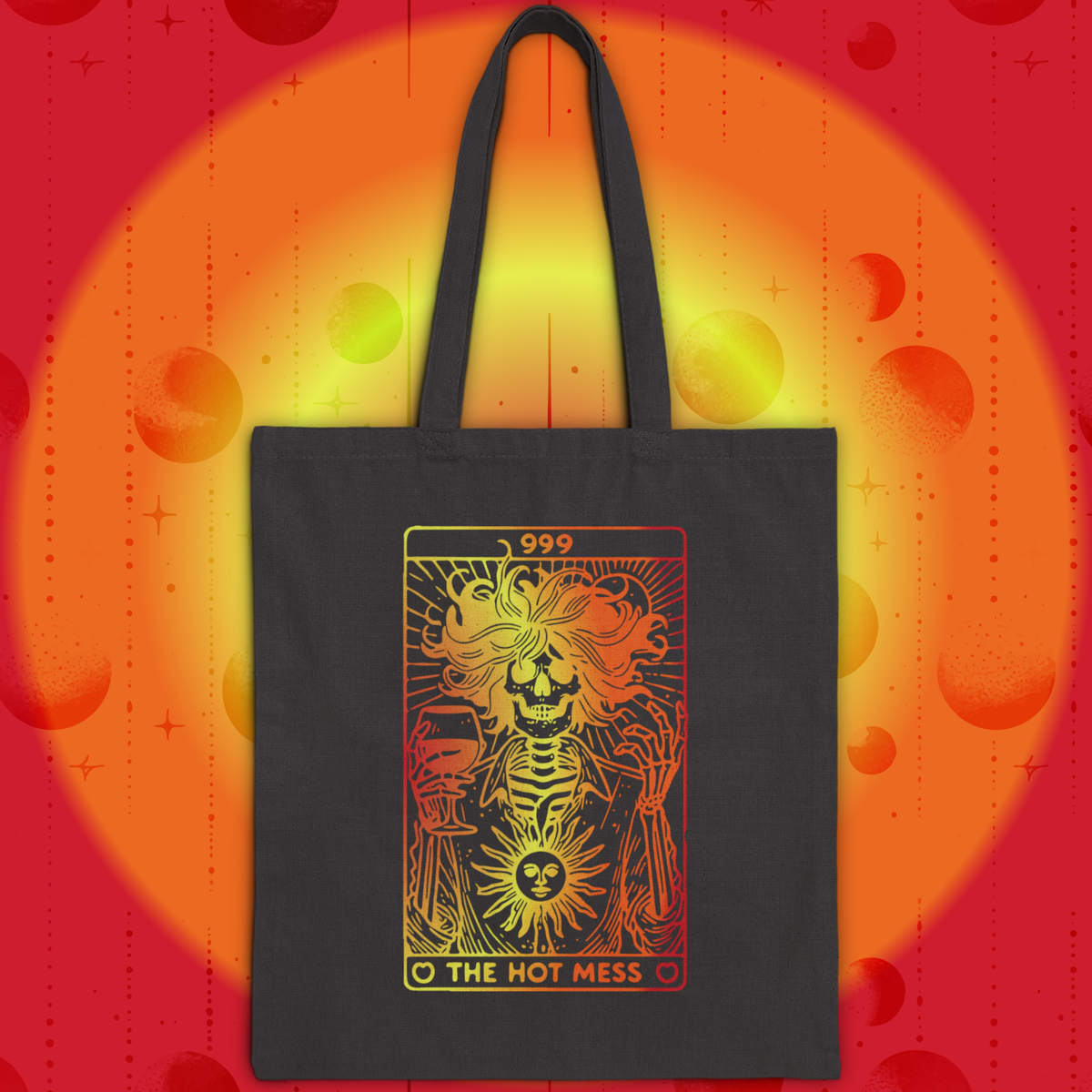 "The Hot Mess" Tarot-Inspired Sun and Skeleton Canvas Tote Bag