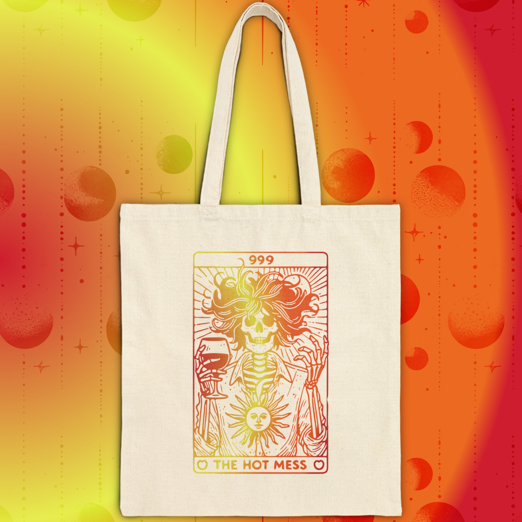 "The Hot Mess" Tarot-Inspired Sun and Skeleton Canvas Tote Bag