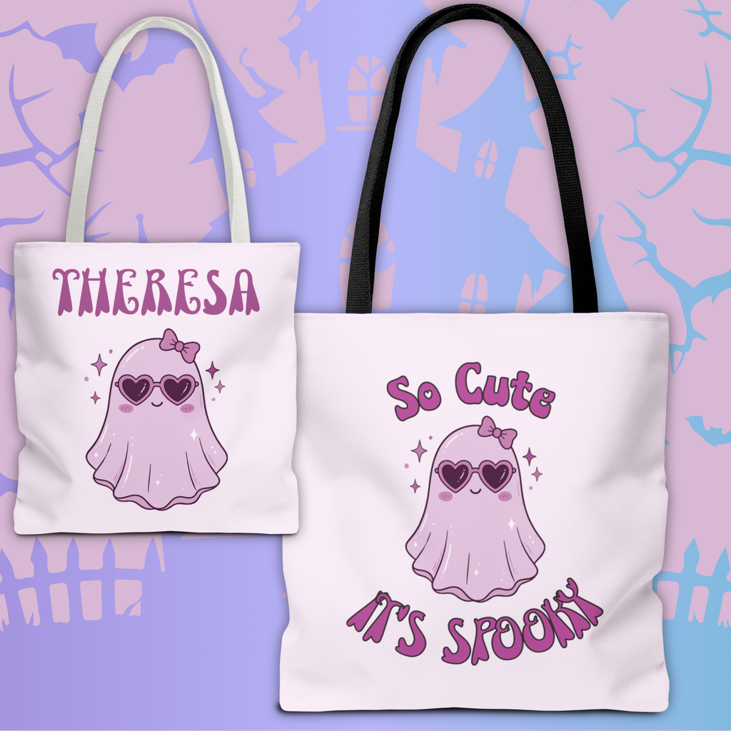 Personalized Purple Trick-or-Treat Tote - Cool Ghost 'So Cute It's Spooky' Halloween Bag