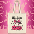 Spooky Cherry Jack-O'-Lantern Trick or Treat Bag - Cute Personalized Halloween Canvas Tote