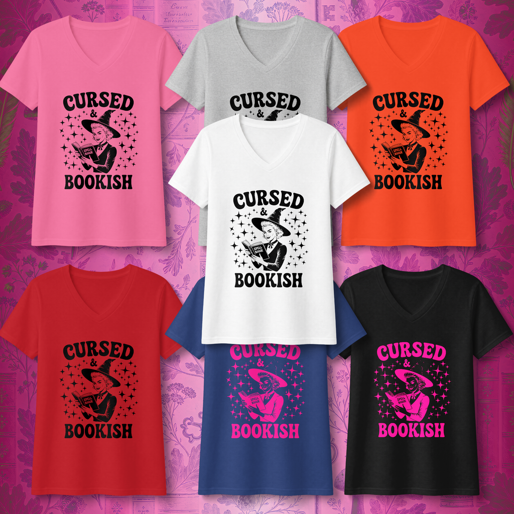Cursed and Bookish V-Neck Tee - Witchy Book Lover Shirt