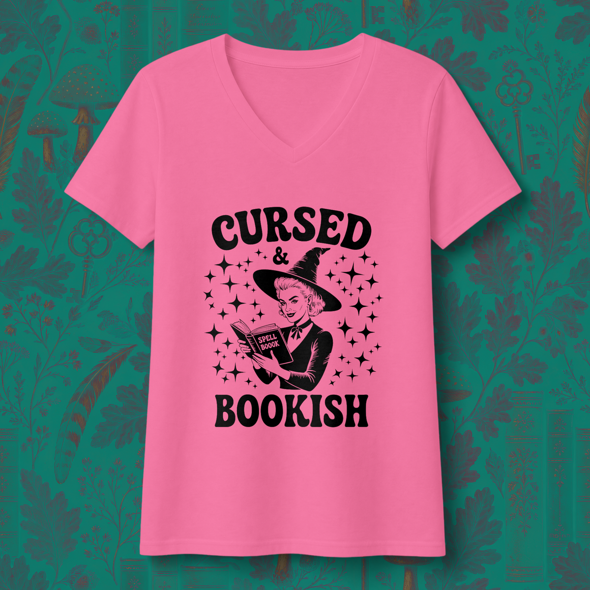 Cursed and Bookish V-Neck Tee - Witchy Book Lover Shirt