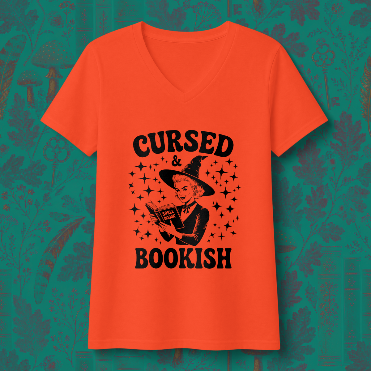 Cursed and Bookish V-Neck Tee - Witchy Book Lover Shirt