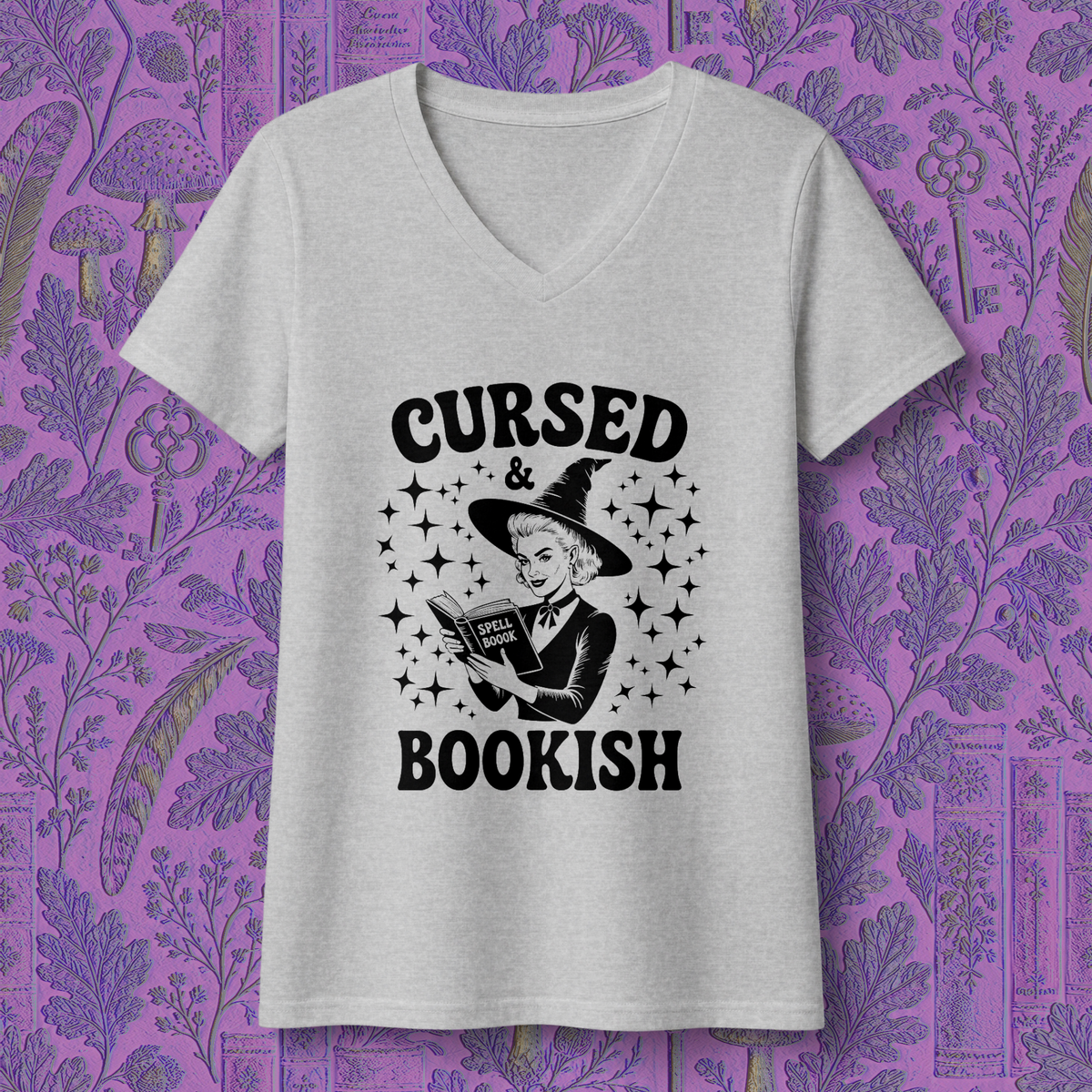 Cursed and Bookish V-Neck Tee - Witchy Book Lover Shirt