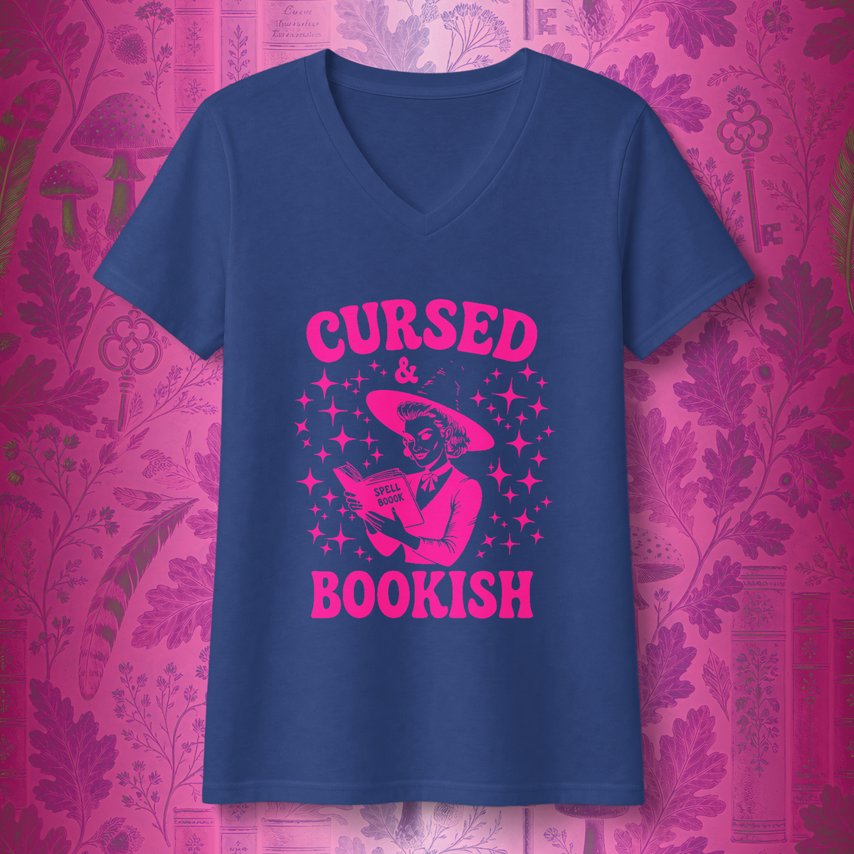 Cursed and Bookish V-Neck Tee - Witchy Book Lover Shirt
