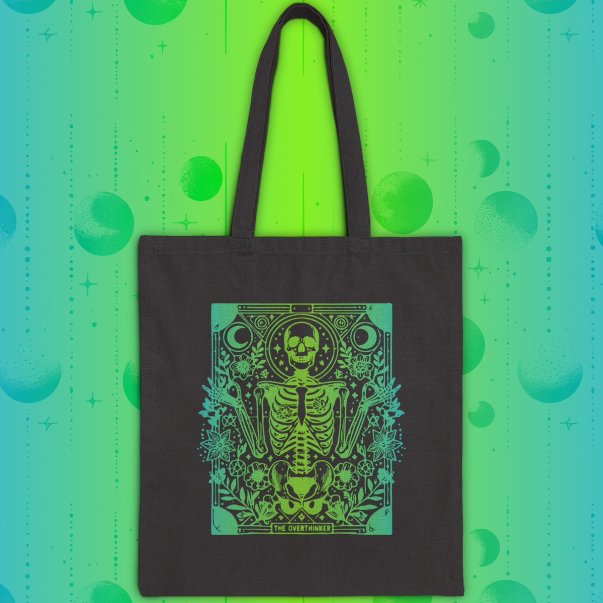 "The Overthinker" Skeleton Botanical Tote - Cotton Canvas Tarot Tote Bag