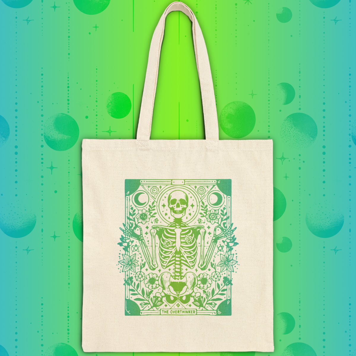 "The Overthinker" Skeleton Botanical Tote - Cotton Canvas Tarot Tote Bag