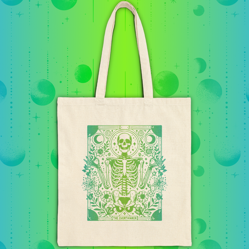 "The Overthinker" Skeleton Botanical Tote - Cotton Canvas Tarot Tote Bag