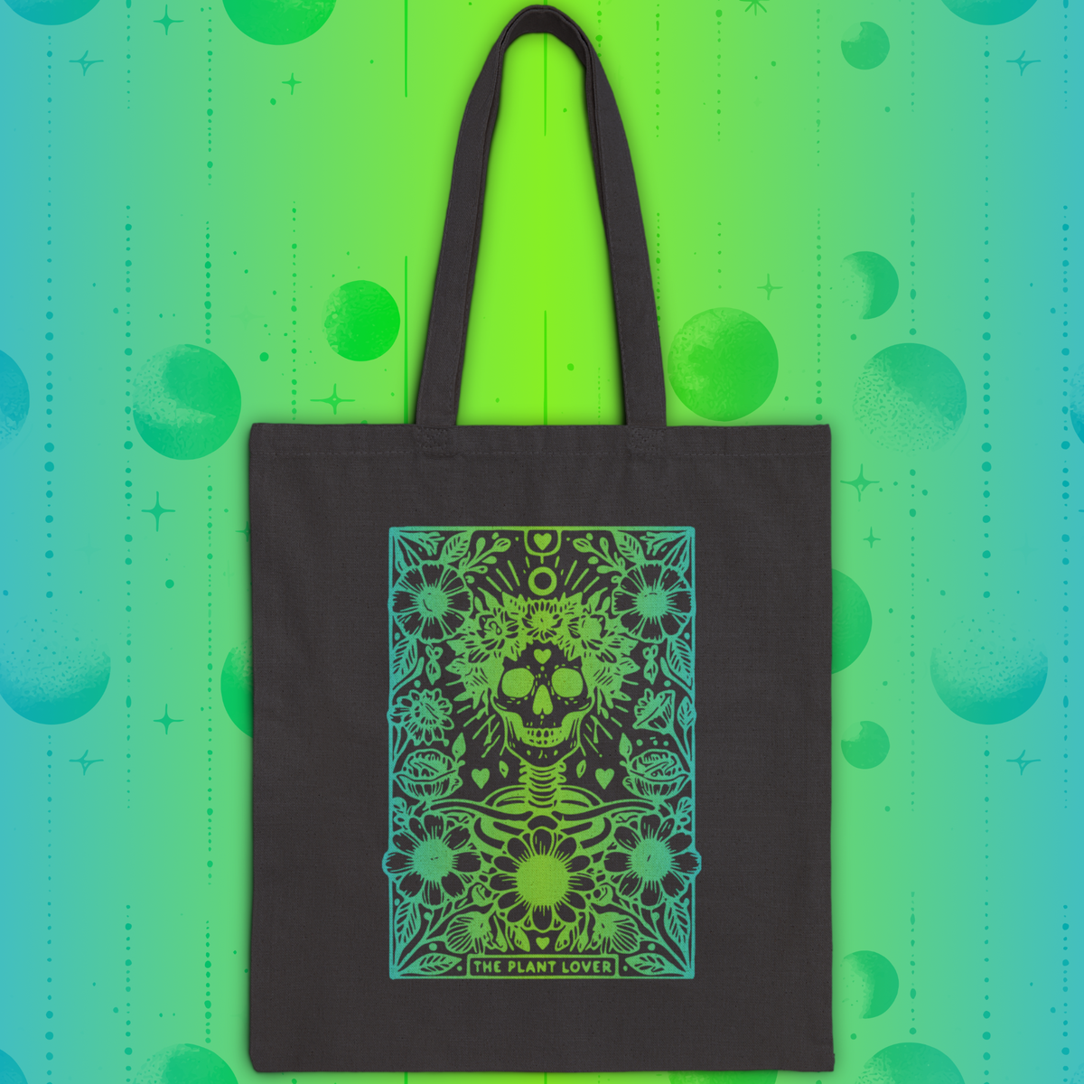 "The Plant Lover" Skeleton Tarot Card Tote Bag