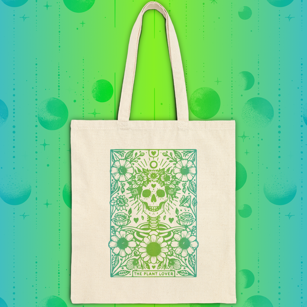 "The Plant Lover" Skeleton Tarot Card Tote Bag