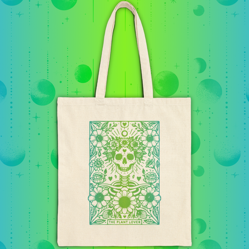 "The Plant Lover" Skeleton Tarot Card Tote Bag